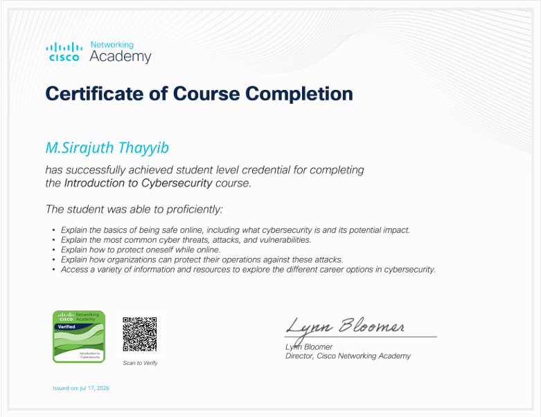 Introduciton to Cybersecurity certificate