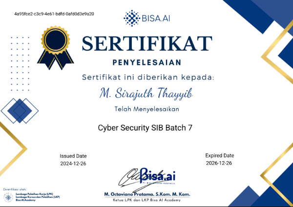 Master Class Cyber Security SIB Batch 7 certificate
