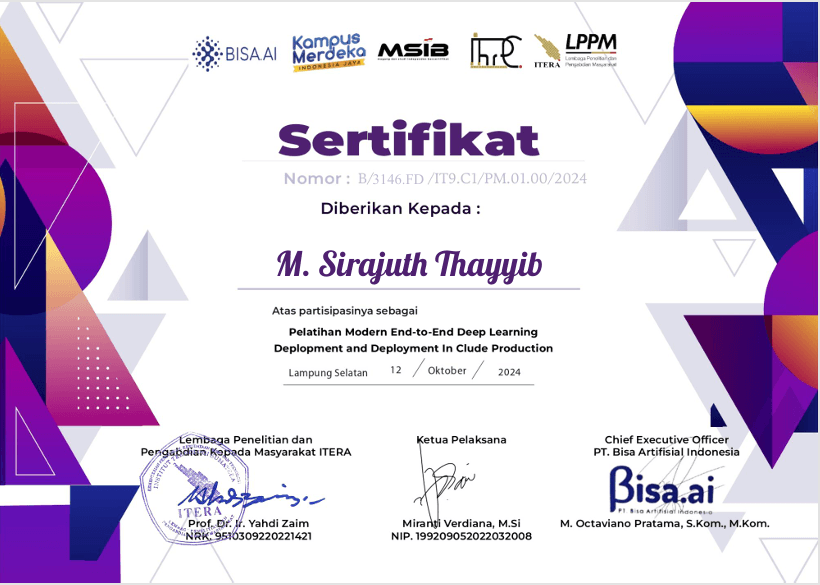 Pelatihan Modern end-to-end Deep Learning Deplopment and Deployment in Clude Production certificate
